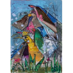 Farrukh Shahab, Bird Series, 08 x 12 inches, Mix Media On Magazine Paper, Figurative Painting, AC-FS-121